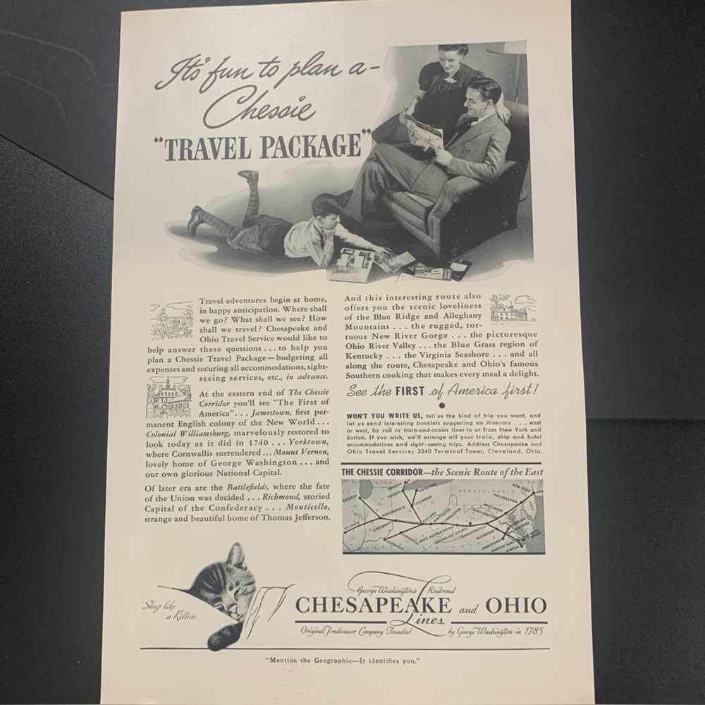 Vintage 1940 Chesapeake and Ohio Lines Travel Package Ad Advertisment